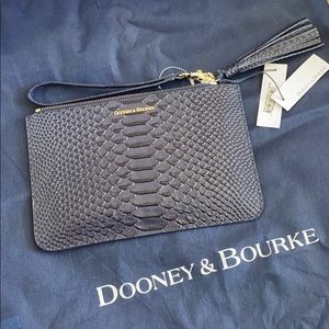 NWT Dooney and Bourke Navy Embossed Leather Clutch